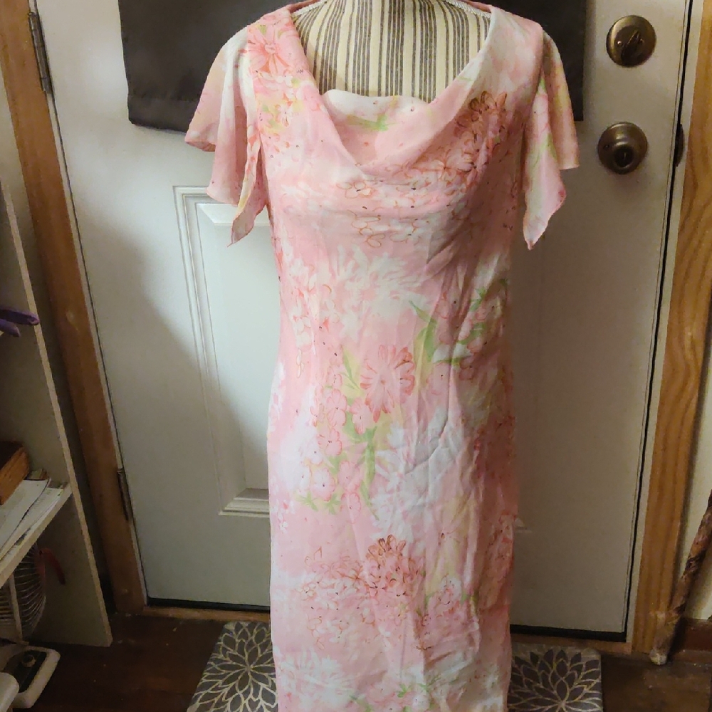 Amanda Lane Crepe Floral Pink Dress
